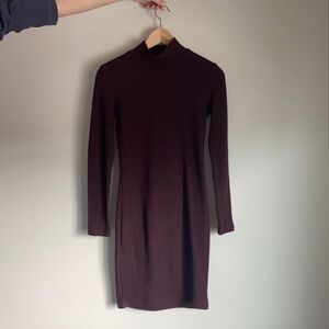 Maroon Dynamite mock neck body con dress, XS